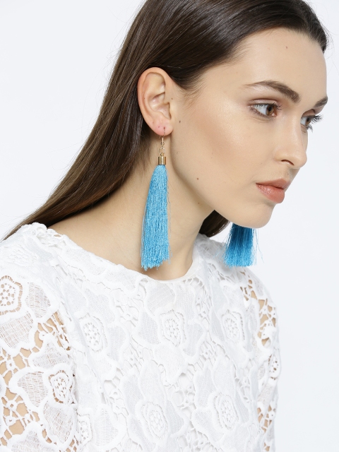 

OOMPH Blue & Gold-Toned Contemporary Drop Earrings