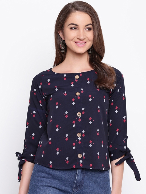 Mayra Women Navy Blue Printed Top