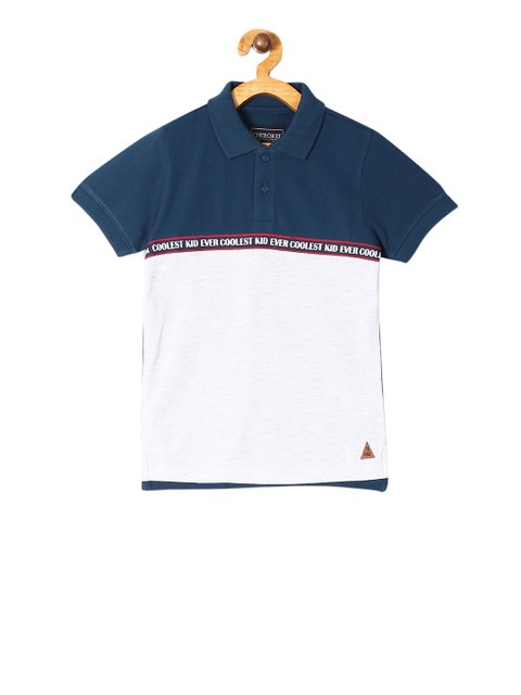 

Cherokee Boys Navy Blue & White Colourblocked Polo Collar T-shirt