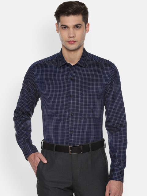 

Louis Philippe Men Navy Blue Regular Fit Checked Formal Shirt