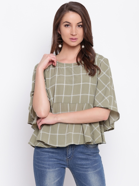 

Mayra Women Green Checked Peplum Top