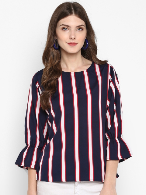 

Indietoga Women Blue & Red Striped High-Low Top