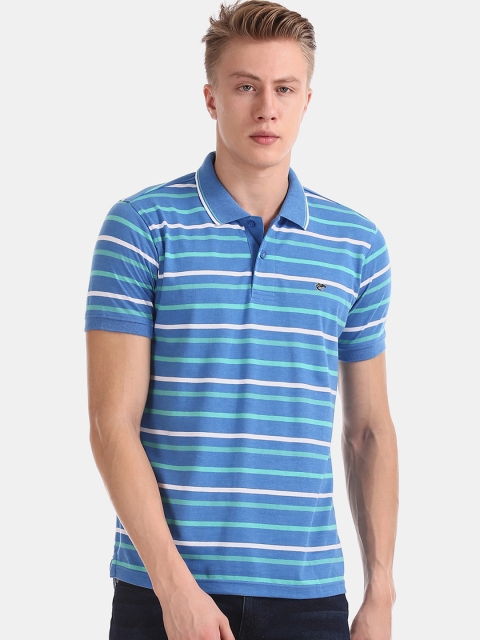 

Ruggers Men Blue & White Striped Polo Collar T-shirt