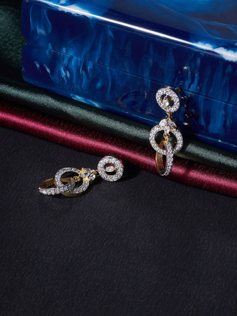 

ZeroKaata Gold-Plated & Handcrafted American Diamond Contemporary Drop Earrings