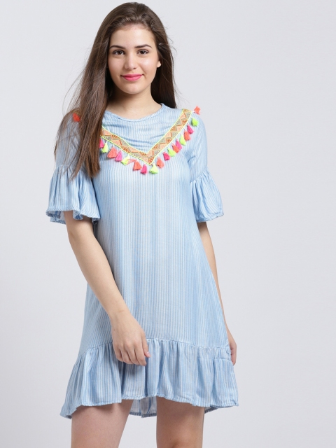 

Sibi Women Blue Striped Drop-Waist Dress
