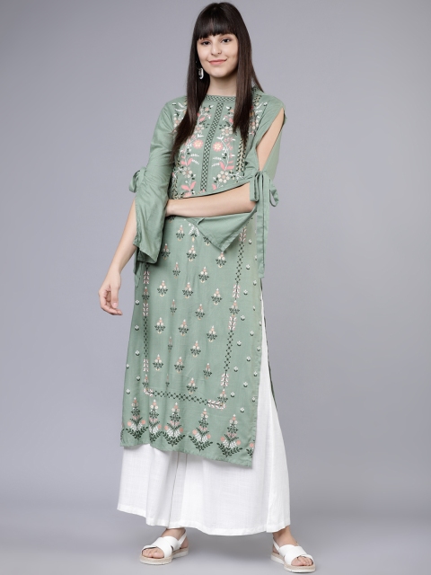 

Vishudh Women Green & Black Printed Kurta with Palazzos