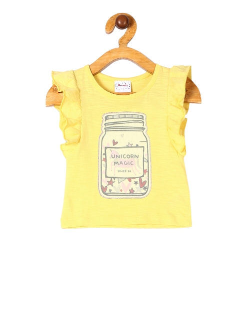Donuts Girls Yellow Appliqued Knitted Top