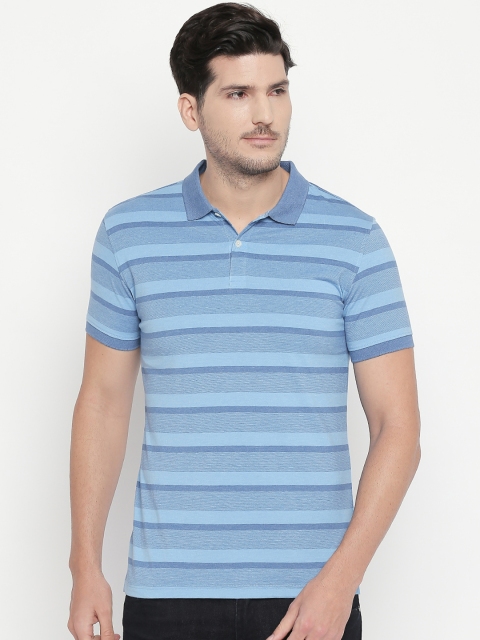 

BYFORD by Pantaloons Men Blue Striped Polo Collar T-shirt