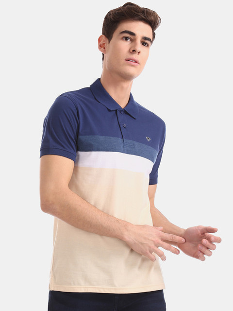 

Ruggers Men Blue Colourblocked Polo Collar T-shirt