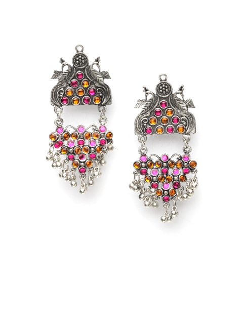 Moedbuille Silver-Plated & Afghan Classic Drop Earrings, Pink