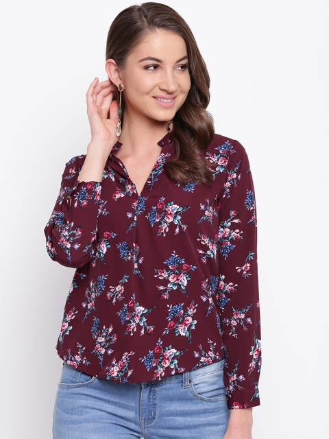 

Mayra Women Maroon Floral Print Shirt Style Top