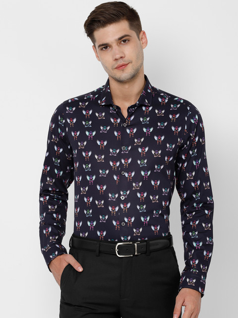 

SIMON CARTER LONDON Men Navy Blue Slim Fit Printed Semiformal Shirt
