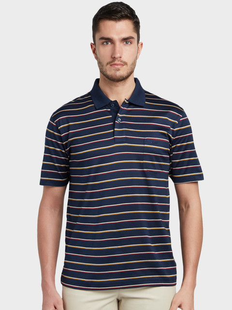 

ColorPlus Men Navy Blue Striped Polo Collar T-shirt
