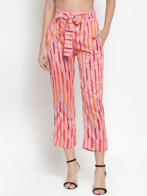 

Aujjessa Women Pink Regular Fit Striped Cigarette Trousers