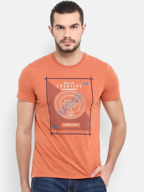 

KVL Men Orange Printed Round Neck T-shirt
