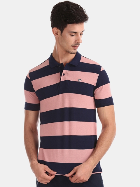 

Ruggers Men Pink & Black Striped Polo Collar T-shirt