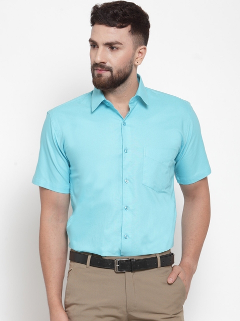 

Hancock Men Turquoise Blue Slim Fit Solid Formal Shirt