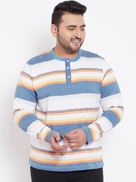 

bigbanana Plus Size Men Multicoloured Striped Henley Neck Bio Finish T-shirt, Multi