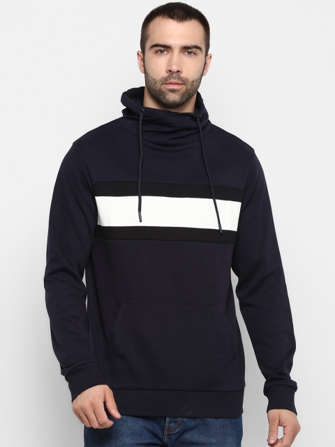 Red Tape Men Navy Blue & Off-White Colourblocked Hooded Sweatshirt