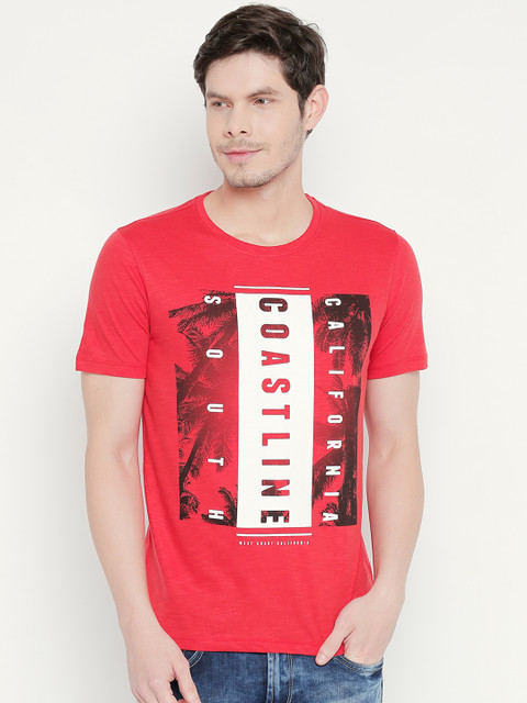 

Urban Ranger by pantaloons Men Red Printed Round Neck Pure Cotton T-shirt