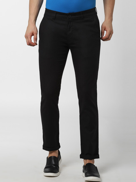 

Peter England Casuals Men Black Slim Fit Self Design Regular Trousers