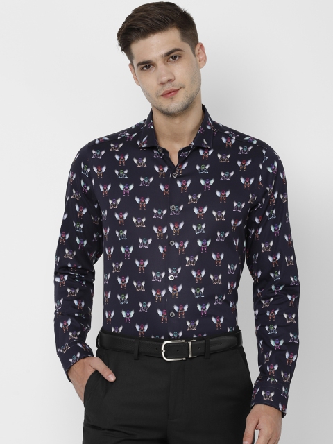 

SIMON CARTER LONDON Men Navy Blue Slim Fit Printed Semiformal Shirt