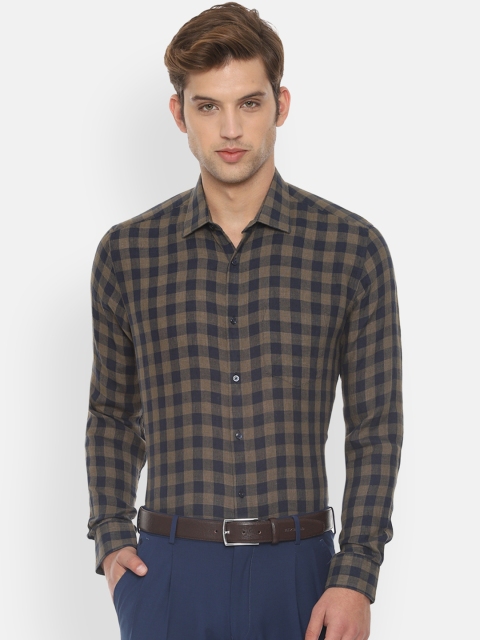 

Van Heusen Men Brown & Beige Pure Linen Boxy Checked Formal Shirt