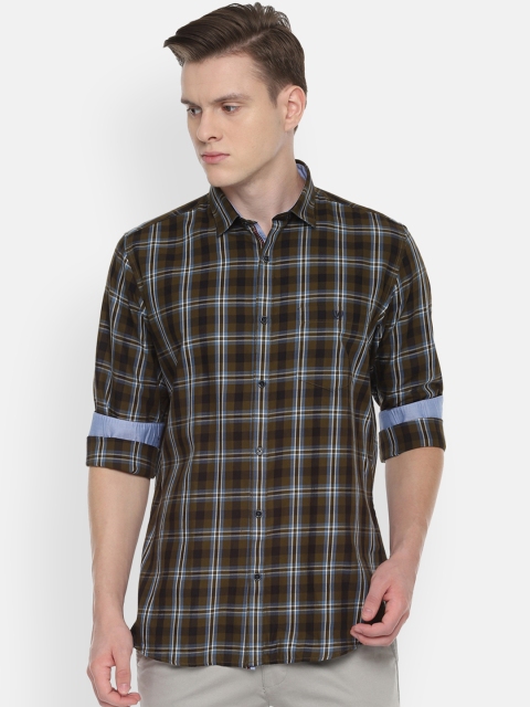 

Van Heusen Sport Men Olive Brown & Blue Slim Fit Checked Casual Shirt