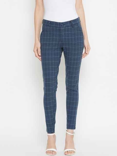 

JUMP USA Women Blue & Black Slim Fit Checked Formal Trousers