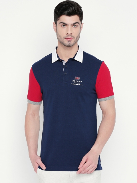 

BYFORD by Pantaloons Men Navy Blue Solid Polo Collar T-shirt