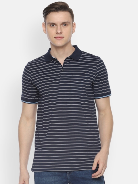 

Van Heusen Men Navy Blue Striped Polo Collar T-shirt