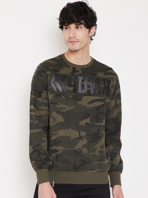 PUNK Men Olive Green & Khaki Solid Sweatshirt