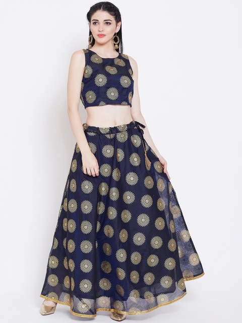 

studio rasa Navy Blue Ready to Wear Printed Lehenga with Blouse