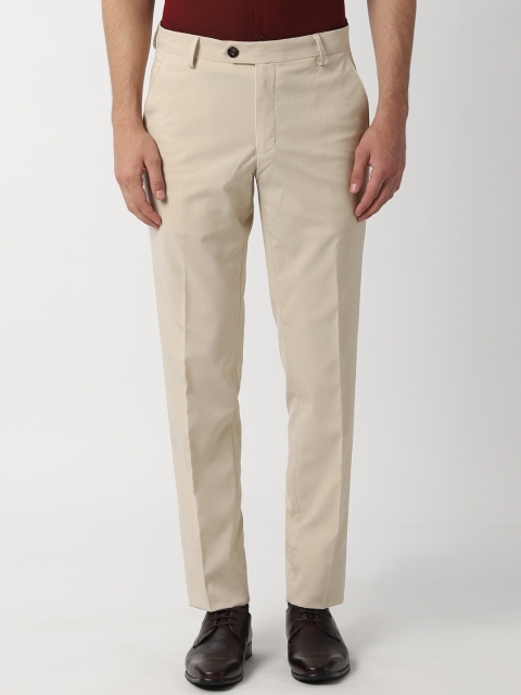 

Peter England Men Cream-Coloured Slim Fit Solid Formal Trousers