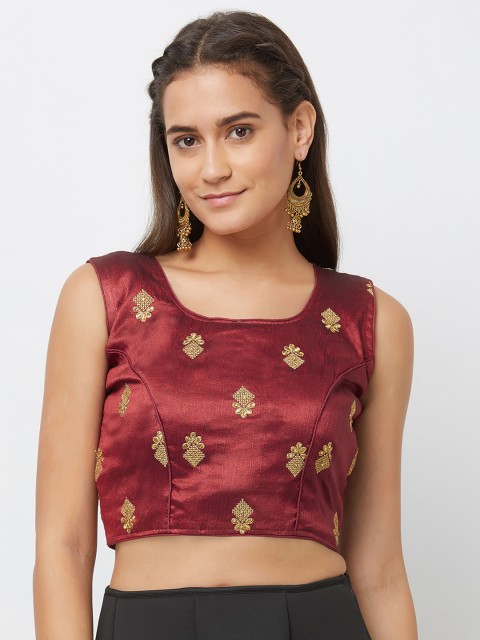 

Mirchi Fashion Women Red & Gold-Coloured Woven Design Silk Readymade Saree Blouse