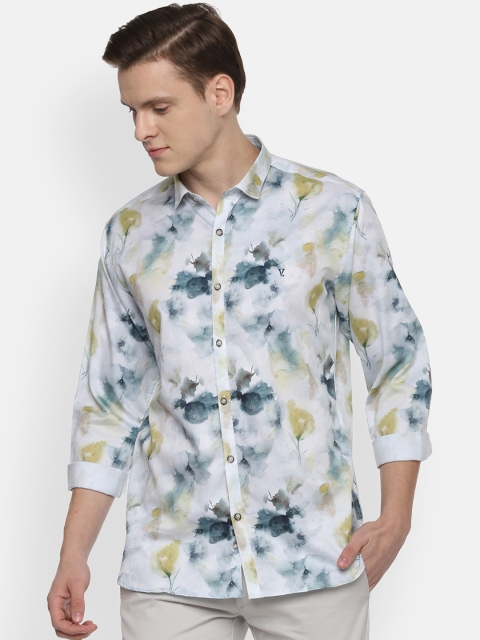 

V Dot Men White & Blue Slim Fit Printed Casual Shirt
