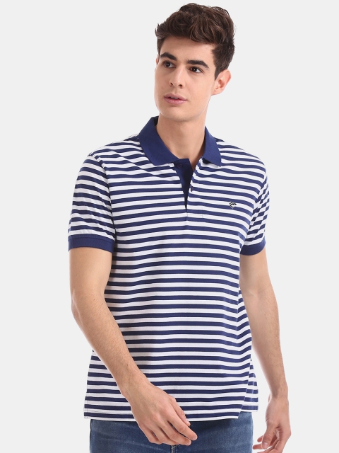 

Ruggers Men Navy Blue & White Striped Polo Collar T-shirt