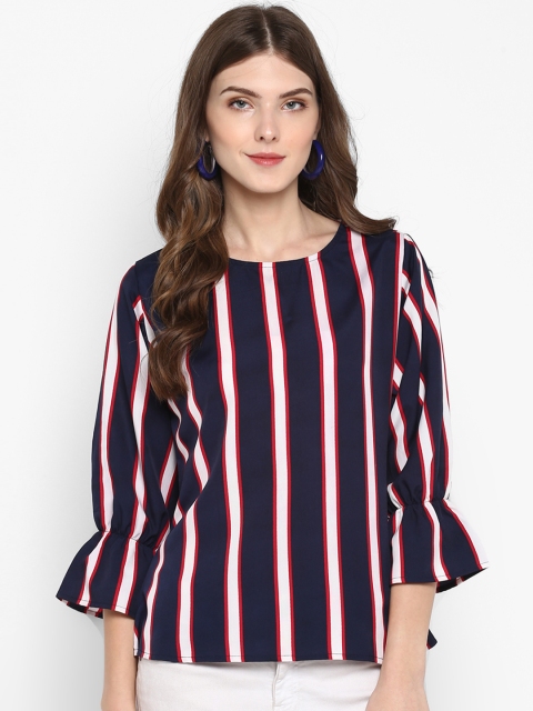 Women Navy Blue & White Striped Top