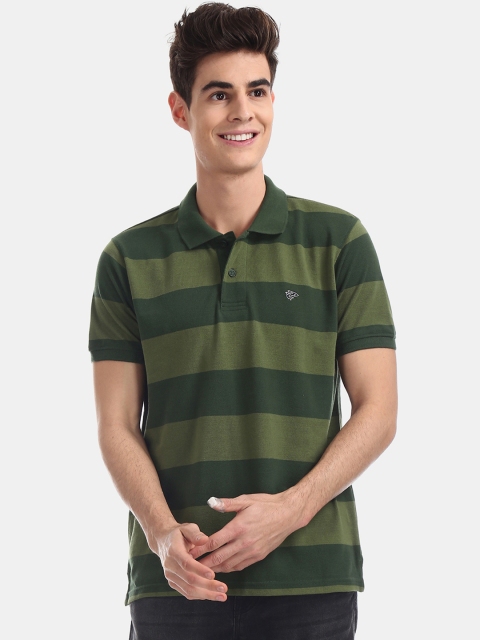 

Ruggers Men Green Striped Polo Collar T-shirt