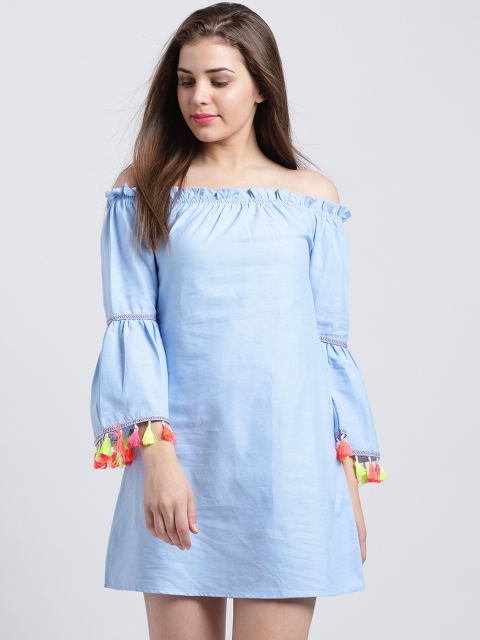 Sibi Women Blue Solid A-Line Dress