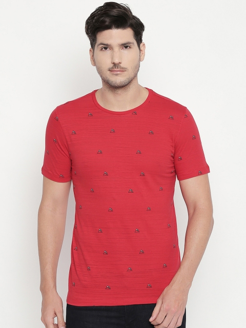 

Urban Ranger by pantaloons Men Red Printed Round Neck Pure Cotton T-shirt