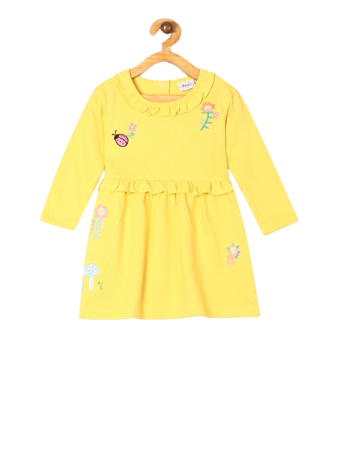

Donuts Girls Yellow Embroidered Knitted Fit and Flare Dress