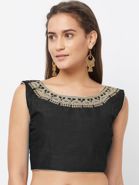 

Mirchi Fashion Women Black Solid Silk Readymade Saree Blouse