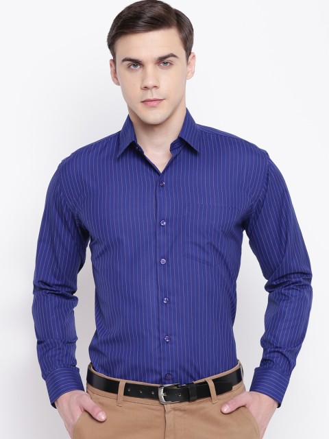 

Hancock Men Navy Blue Slim Fit Striped Formal Shirt