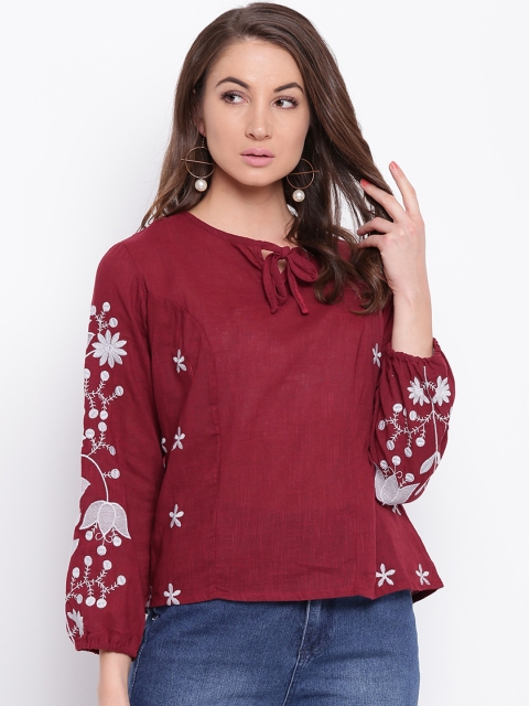 

Mayra Women Maroon Self Design A-Line Top