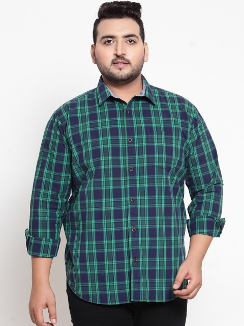 

plusS Men Green Regular Fit Checked Casual Shirt