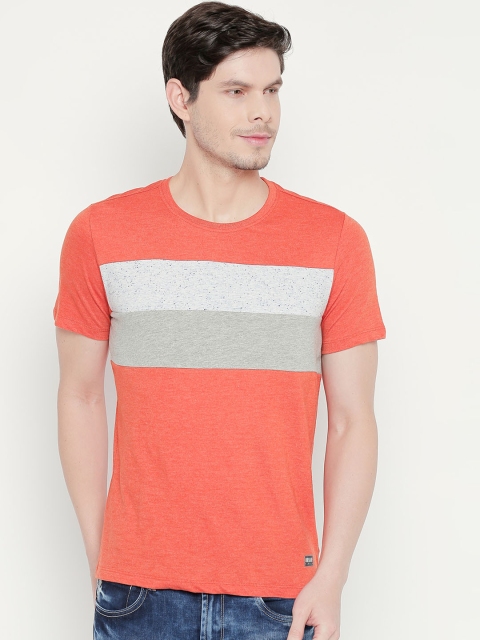 

Urban Ranger by pantaloons Men Orange & Grey Colourblocked Round Neck T-shirt