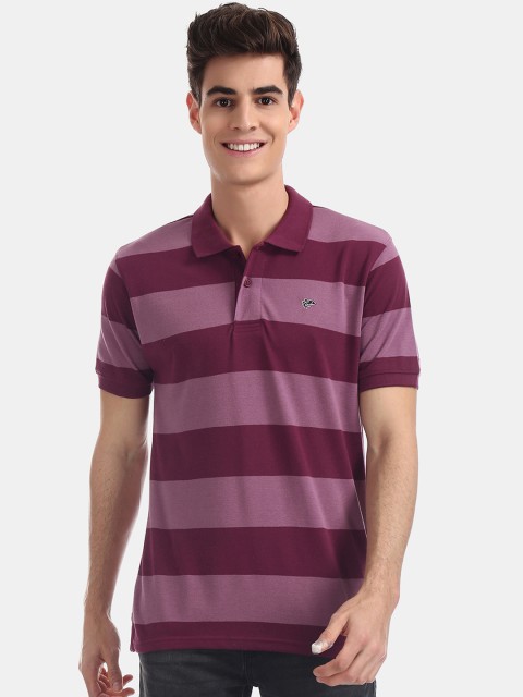 

Ruggers Men Purple Striped Polo Collar T-shirt