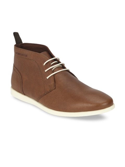 

Red Tape Men Tan Brown Solid Leather Mid-Top Derbys