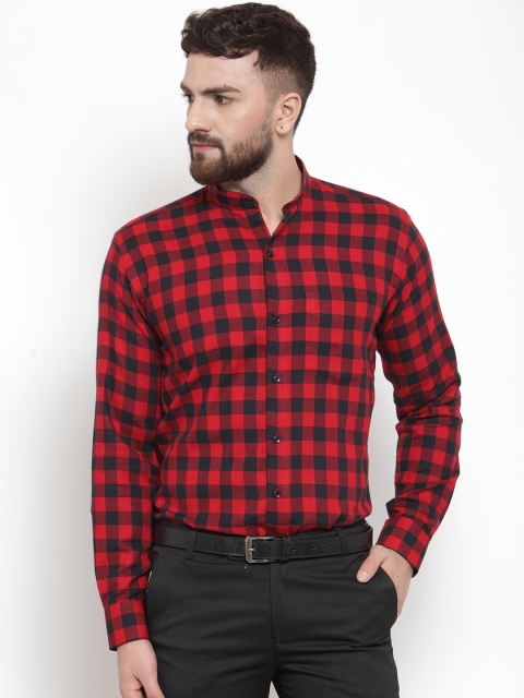 

Hancock Men Red & Black Slim Fit Checked Semiformal Shirt